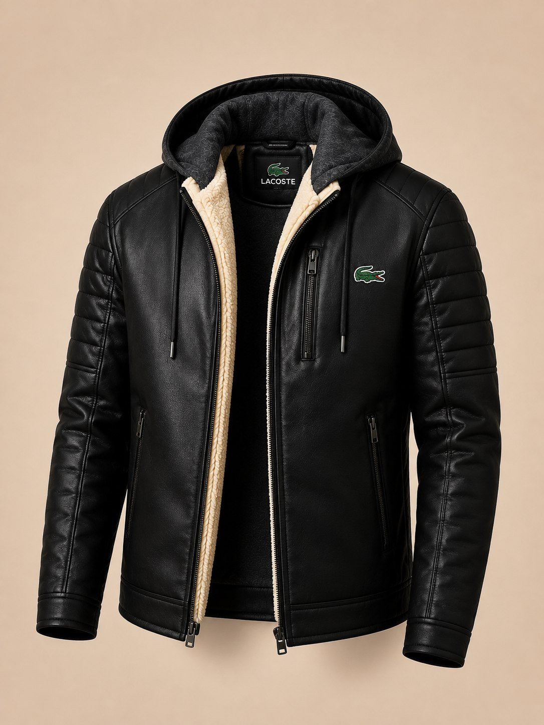 Sherpa Noir Hooded Leather Jacket