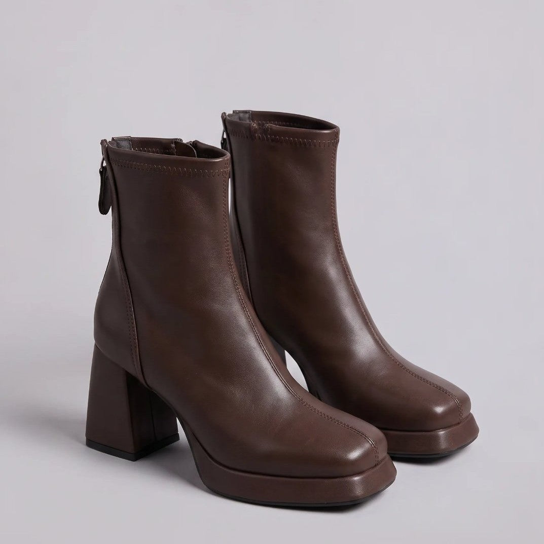 Velour Block Ankle Boot